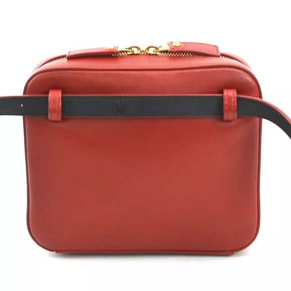 Auth SAINT LAURENT Waist Bag Belt Bag Red Leather/Goldtone - Picture 2 of 14